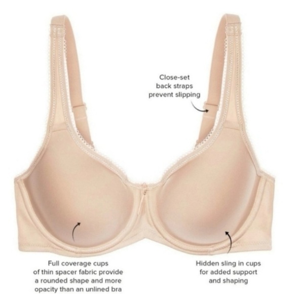 Wacoal Basic Beauty Underwire T-Shirt Bra 853192 32DD Lightly Lined Black - Picture 2 of 9